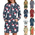 thumbnail image 1 of Christmas Dresses for Women Women's Sweatshirt Dress Long Sleeve Hoodies Dresses with Snowflake Christmas Tree Print for Casual Fall and Winter Wear,Yellow,2XL, 1 of 6