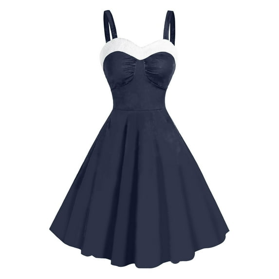 Christmas Dresses for Women 2024 - Holiday Party Dress, Women's Christmas Retro Dresses Xmas Solid Color Dress Sleeveless Tunic Dresses Pleated Dress