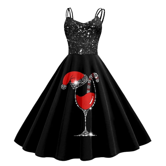 Christmas Dresses for Women 2025 Christmas Party Outfit Women Christmas Sleeveless Knee Length Retro A Line Flared Swing formal Prom Party Dress