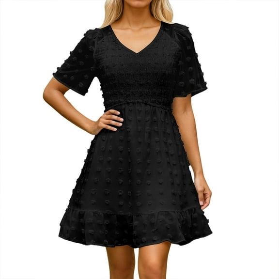Christmas Dresses for Women Bride Dress Plus Size Casual Short Sleeve Dress Summer V Neck Flowy Chiffon Slim Fit Midi Length Comfortable Daily Wear