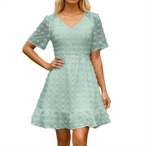 Christmas Dresses for Women Bride Dress Plus Size Casual Short Sleeve Dress Summer V Neck Flowy Chiffon Slim Fit Midi Length Comfortable Daily Wear