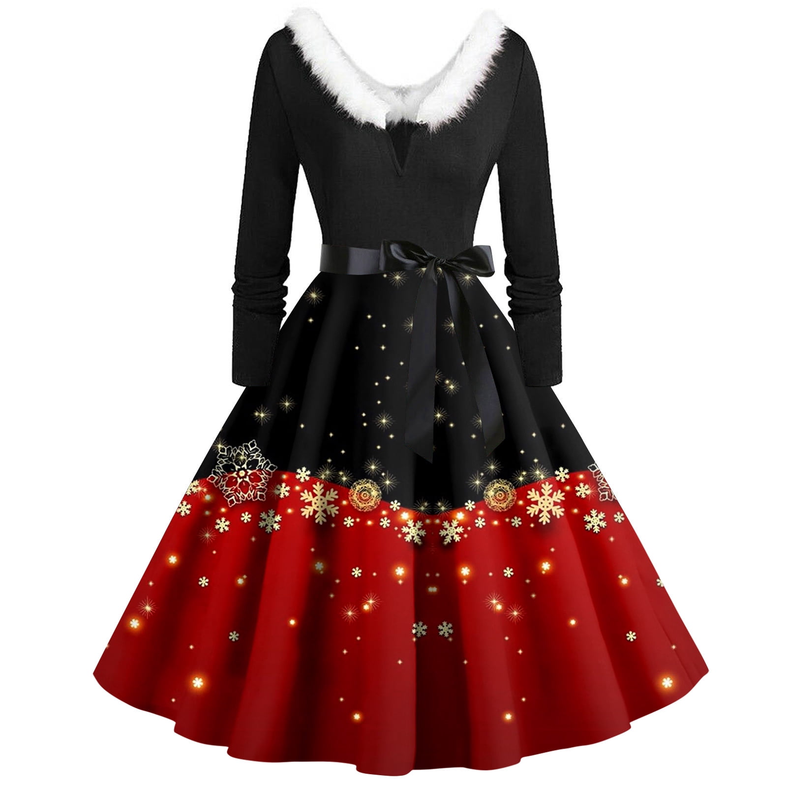 christmas print dress amazon Dresses for Women Christmas Flare For Women Long Sleeve Dress Hollow Party Casual Dresses with V Neck for Holiday Party,Red,4XL Plaid dress