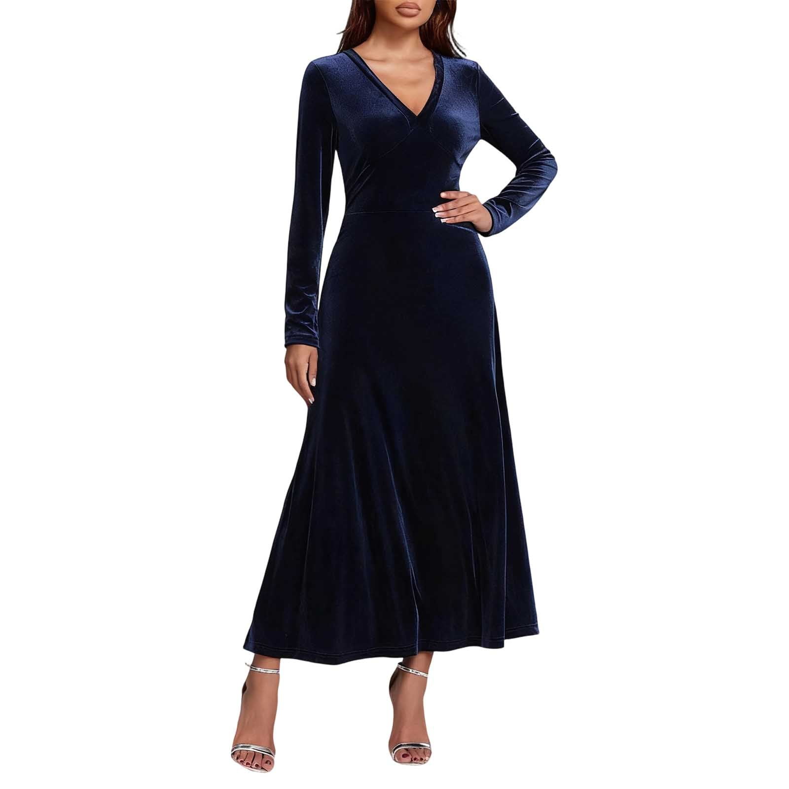 Christmas Dresses for Women,Elegant Velvet Long Sleeve Party Gown For ...