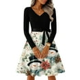thumbnail image 1 of Christmas Dresses for Women Ladies' Christmas Printed Casual And Fashionable V-neck Long Sleeved Dress for Holiday Festive,Beige,L, 1 of 7