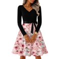 thumbnail image 1 of Christmas Dresses for Women Ladies' Christmas Printed Casual And Fashionable V-neck Long Sleeved Dress for Holiday Festive,Light pink,3XL, 1 of 7