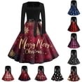 thumbnail image 1 of Christmas Dresses for Women Long Sleeve Flare Dress with Merry Christmas Print for Hollow Party Casual Square Collar Dresses,Black,, 1 of 4
