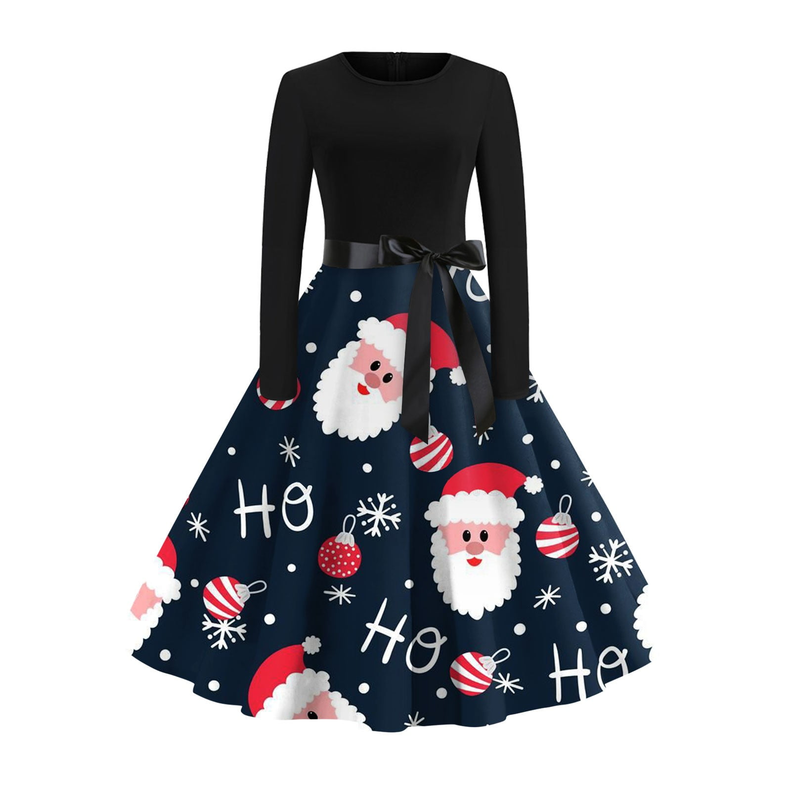 Christmas Dresses for Women Long Sleeve Swing Dress Hepburn Vintage
