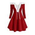 thumbnail image 1 of Christmas Dresses for Women Long Sleeve V Neck Furry Maxi Dress A-line Cocktail Holiday Party Flare Dress, 1 of 5