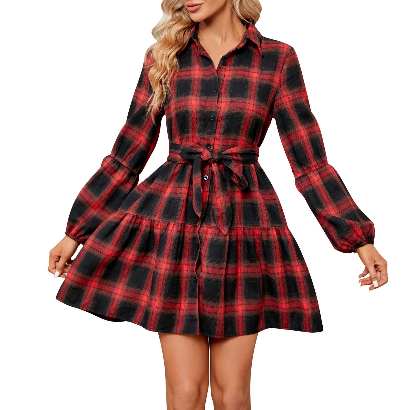 Christmas Dresses for Women Plaid Dress Long Sleeve Button Turndown Collar Short Skirt Casual Dress - Walmart.com Christmas Dresses for Women Plaid Dress Long Sleeve Button Turndown Collar Short Skirt Casual Dress - Walmart.com