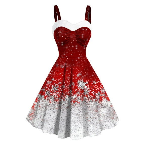 Christmas Dresses for Women - Vintage Dress for Women, Womens Vintage Christmas Dress Snowflake Printed Dresses Sleeveless Tunic Dress