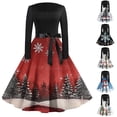 thumbnail image 1 of Christmas Dresses for Women Women's Casual Fashion Printed Retro Square Neck Long Sleeve Dress with AI Christmas Print for Holiday Party,Black,L, 1 of 4