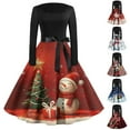 thumbnail image 1 of Christmas Dresses for Women Women's Casual Fashion Printed Retro Square Neck Long Sleeve Dress with AI Christmas Print for Holiday Party,Camel,L, 1 of 4