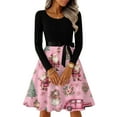 thumbnail image 1 of Christmas Dresses for Women Women's Casual Fashion Round Neck Long Sleeve Christmas Printed Party Vintage Long Dresses for Holiday Gathering,Black,L, 1 of 7