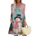 thumbnail image 1 of Christmas Dresses for Women Women's Christmas Printed Fashionable V-neck Button Seven Part Cuff Pocket Dress for Holiday Party,Pink,2XL, 1 of 4