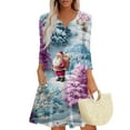 thumbnail image 1 of Christmas Dresses for Women Women's Christmas Printed Fashionable V-neck Button Seven Part Cuff Pocket Dress for Holiday Party,Sky Blue,L, 1 of 4