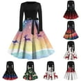 thumbnail image 1 of Christmas Dresses for Women Women's Christmas Printed Long Sleeve Round Neck Plus Size Evening Prom Dresses for Formal Christmas Party,Blue,L, 1 of 5