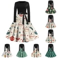 thumbnail image 1 of Christmas Dresses for Women Women's Christmas Printed Long Sleeve Round Neck Plus Size Evening Prom Dresses for Formal Christmas Party,Complexion,3XL, 1 of 5