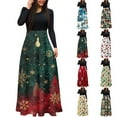 thumbnail image 1 of Christmas Dresses for Women Women's Fashion Casual Christmas Print Round Neck Long Sleeves Oversized Dress for Christmas Party,Army Green,L, 1 of 5