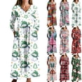 thumbnail image 1 of Christmas Dresses for Women Women's Fashion Dress Spring V-neck Long Sleeve Dress with Christmas Print for Holiday Party,Dark Green,L, 1 of 6