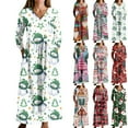 thumbnail image 1 of Christmas Dresses for Women Women's Fashion Dress Spring V-neck Long Sleeve Dress with Christmas Print for Holiday Party,White,2XL, 1 of 6