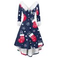 thumbnail image 1 of Christmas Dresses for Women Women's Fashion Elegant Autun And Winter Long Sleeve V-Neck Christmas Print Dress for Holiday Party,Blue,L, 1 of 5