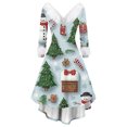 thumbnail image 1 of Christmas Dresses for Women Women's Fashion Elegant Autun And Winter Long Sleeve V-Neck Christmas Print Dress for Holiday Party,Cyan,L, 1 of 5