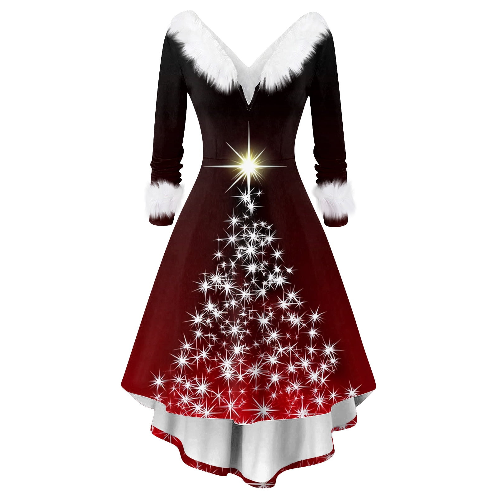 red elegant christmas dress Dresses for Women Women's Fashion Autun And Winter Long Sleeve V-Neck Christmas Print for Holiday Party,Red,L Girl dress Size:8T pfseasonalfashion_h25 Kaedyn Burgundy Off Shoulder 10 Years (150cm) 72