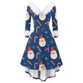thumbnail image 1 of Christmas Dresses for Women Women's Fashion Elegant Autun And Winter Long Sleeve V-Neck Christmas Print Dress for Holiday Party,Royal Blue,L, 1 of 5