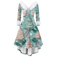thumbnail image 1 of Christmas Dresses for Women Women's Fashion Elegant Autun And Winter Long Sleeve V-Neck Christmas Print Dress for Holiday Party,Turquoise,L, 1 of 5