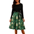 thumbnail image 1 of Christmas Dresses for Women Women's Fashion Round Casual Slim Fit Christmas Print Large Swing Long Sleeve Dress for Holiday Party,Army Green,L, 1 of 5