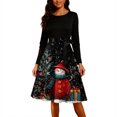 thumbnail image 1 of Christmas Dresses for Women Women's Fashion Round Casual Slim Fit Christmas Print Large Swing Long Sleeve Dress for Holiday Party,Black,XL, 1 of 5