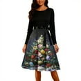 thumbnail image 1 of Christmas Dresses for Women Women's Fashion Round Casual Slim Fit Christmas Print Large Swing Long Sleeve Dress for Holiday Party,Gray,XL, 1 of 5