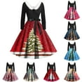 thumbnail image 1 of Christmas Dresses for Women Women's Fashion Round Casual Slim Fit Christmas Print Large Swing Long Sleeve Dress for Holiday Party,Pink,2XL, 1 of 4