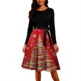 thumbnail image 1 of Christmas Dresses for Women Women's Fashion Round Casual Slim Fit Christmas Print Large Swing Long Sleeve Dress for Holiday Party,Red,XL, 1 of 5