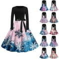 thumbnail image 1 of Christmas Dresses for Women Women's Fashion Round Neck Casual Slim Christmas Printed Long Sleeve Dresses for Christmas Party,Cyan,L, 1 of 4