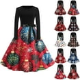 thumbnail image 1 of Christmas Dresses for Women Women's Fashion Round Neck Casual Slim Christmas Printed Long Sleeve Dresses for Christmas Party,Deep Red,2XL, 1 of 5