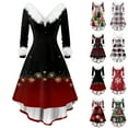 thumbnail image 1 of Christmas Dresses for Women Women's Fashion V-Neck Casual Slim Fit Christmas Print Furry Party Long Sleeve Dress for Festive Occasion,Deep Red,XL, 1 of 4