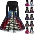thumbnail image 1 of Christmas Dresses for Women Women's Fashion Vintage Long Sleeve Round Neck Christmas Printed Evening Party Dresses for Formal Event,Beige,L, 1 of 4