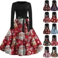 thumbnail image 1 of Christmas Dresses for Women Women's Fashion Vintage Long Sleeve Round Neck Christmas Printed Evening Party Dresses for Formal Event,Deep Red,XL, 1 of 4