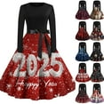 thumbnail image 1 of Christmas Dresses for Women Women's Fashion Vintage Long Sleeve Round Neck Christmas Printed Evening Party Dresses for Formal Event,White,M, 1 of 4