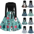 thumbnail image 1 of Christmas Dresses for Women Women's Fashionable And Elegant Autmn And Winter Long-sleeved Round Neck Christmas Print Dress for Holiday Party,Blue,L, 1 of 5