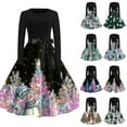 thumbnail image 1 of Christmas Dresses for Women Women's Fashionable And Elegant Autmn And Winter Long-sleeved Round Neck Christmas Print Dress for Holiday Party,Cyan,L, 1 of 5