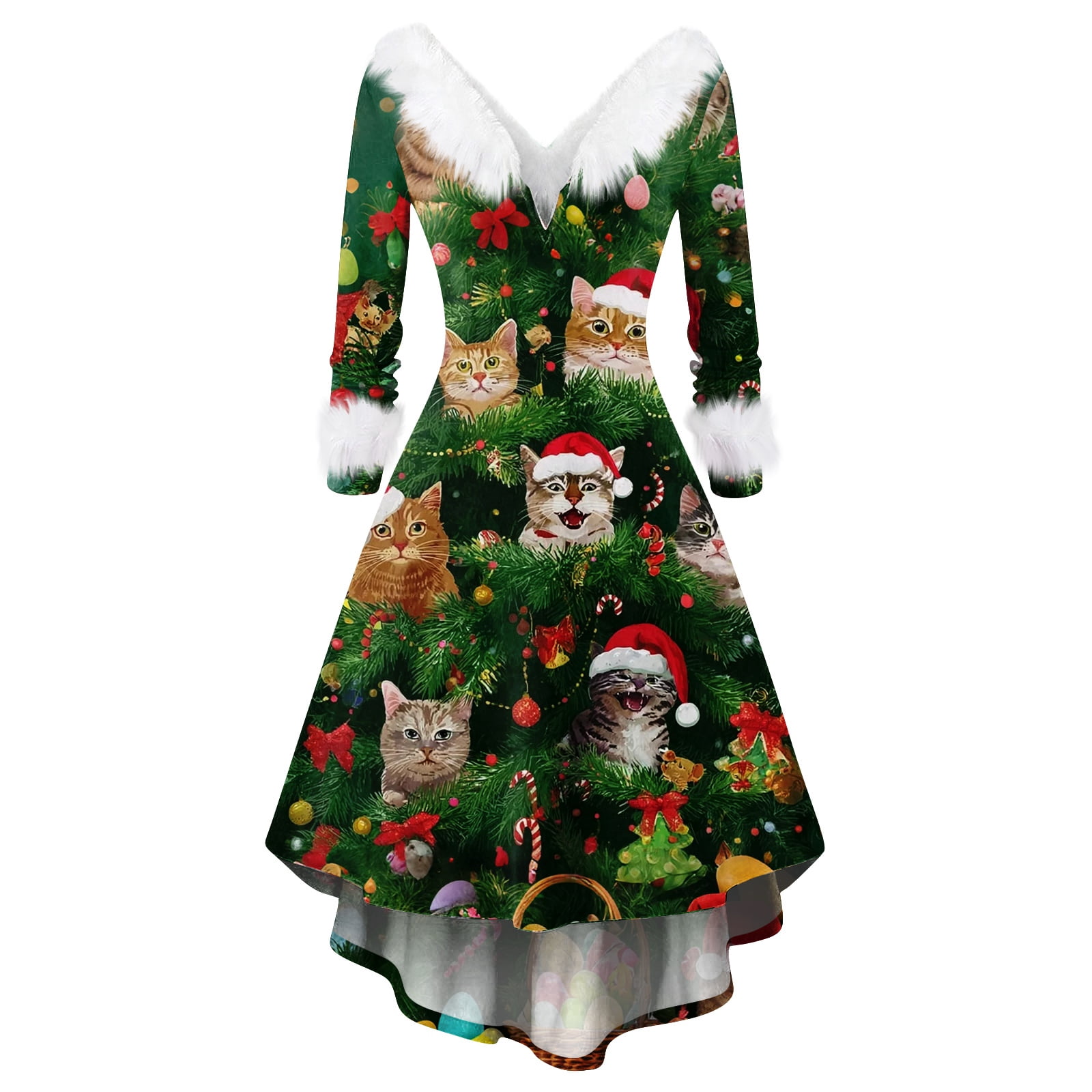 Christmas Dresses for Women Women's Fashionable V-neck Casual And Form-fitting Christmas Printed Long-sleeved Dress for Holiday Party,Green,XL Christmas Dresses for Women Women's Fashionable V-neck Casual And Form-fitting Christmas Printed Long-sleeved Dress for Holiday Party,Green,XL