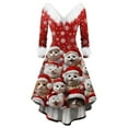thumbnail image 1 of Christmas Dresses for Women Women's Fashionable V-neck Casual And Form-fitting Christmas Printed Long-sleeved Dress for Holiday Party,Yellow,5XL, 1 of 4