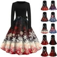 thumbnail image 1 of Christmas Dresses for Women Women's Vintage Classic Dress Long Sleeve Christmas Print Round Neck Swing Dress for Christmas Party,Blue,L, 1 of 5