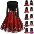 thumbnail image 1 of Christmas Dresses for Women Women's Vintage Classic Dress Long Sleeve Christmas Print Round Neck Swing Dress for Christmas Party,Red,3XL, 1 of 5