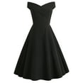 thumbnail image 1 of Christmas Dresses for Women's Summer Off Shoulder V Neck Vintage Solid Party Swing Dress, 1 of 8