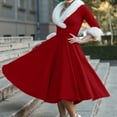 thumbnail image 1 of Christmas Dresses for Womens Furry V-Neck Print Vintage Long-Sleeved Party Dress Mrs Santa Claus Fancy Outfits, 1 of 7