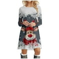 thumbnail image 1 of Christmas Dresses for Womens Holiday Dresses Christmas Womens Long Sleeve Crew Neck Deer Printed Soft Dress Fashion Party Swing Dress, 1 of 6