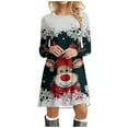 thumbnail image 1 of Christmas Dresses for Womens Holiday Dresses Christmas Womens Long Sleeve Crew Neck Deer Printed Soft Dress Fashion Party Swing Dress, 1 of 6